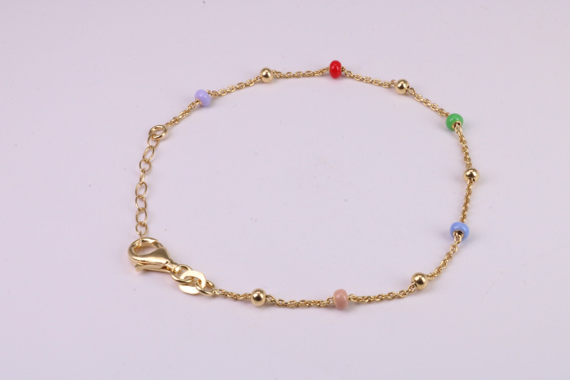 Dainty Rainbow Bracelet, With Length Adjustable Chain, Made from solid Sterling Silver and Further 18ct Yellow Gold Plated