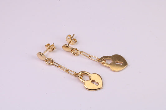 Lock Dropper Earrings, Made from Solid 925 Grade Sterling Silver and 18ct Yellow Gold Plated