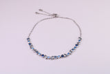 Blue Sapphire, Aquamarine and Topaz C Z Set Bracelet, Length Adjustable Chain, Made from solid Sterling Silver