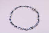 Blue Sapphire, Aquamarine and Topaz C Z Set Bracelet, 7.50 inch Length, Made from solid Sterling Silver