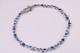 Blue Sapphire, Aquamarine and Topaz C Z Set Bracelet, 7.50 inch Length, Made from solid Sterling Silver