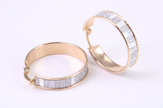 22 mm Round Creole Hoop, Two Tone Shimmer Finish, Earrings Made from 9ct Yellow Gold