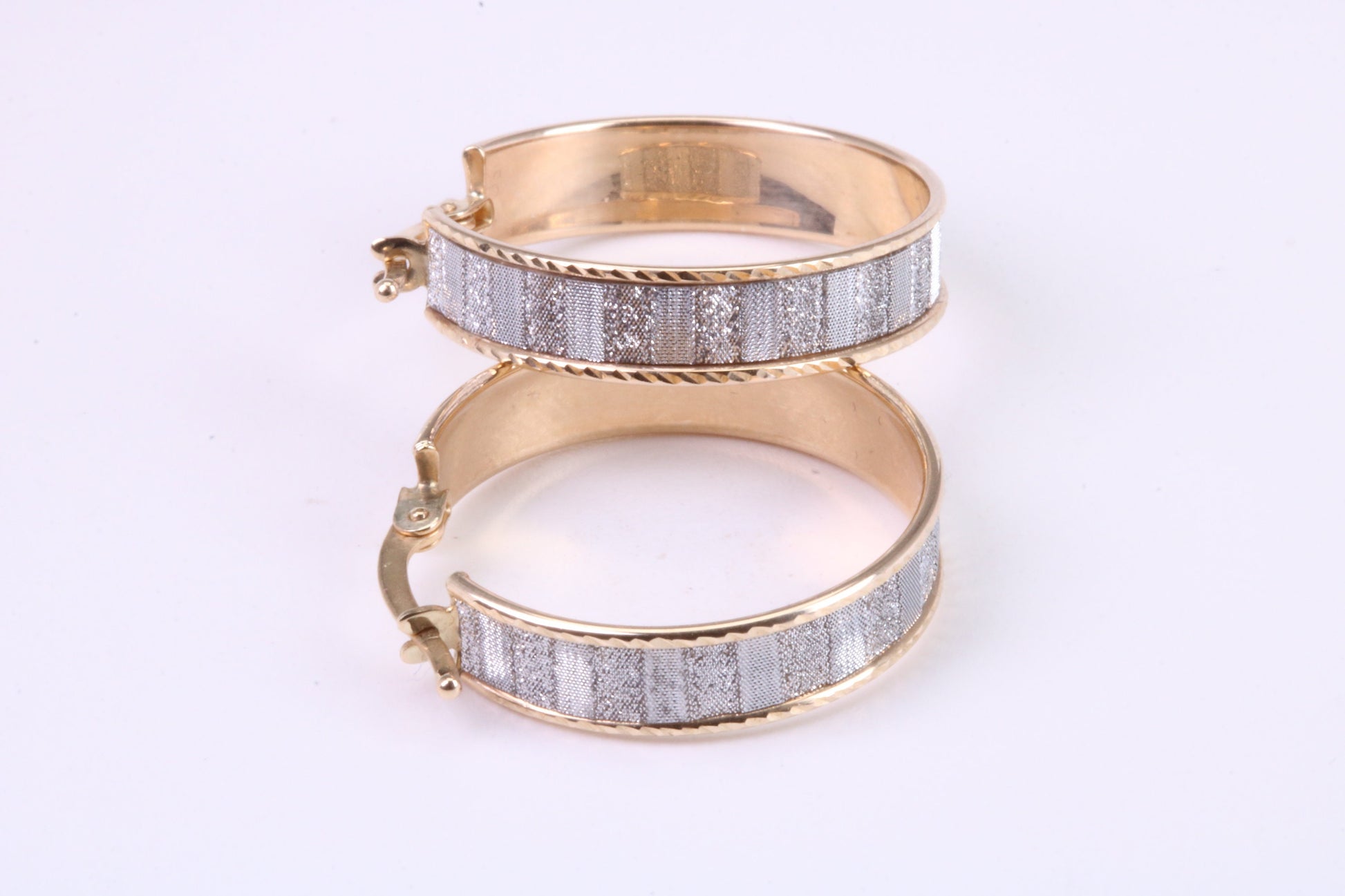 22 mm Round Creole Hoop, Two Tone Shimmer Finish, Earrings Made from 9ct Yellow Gold