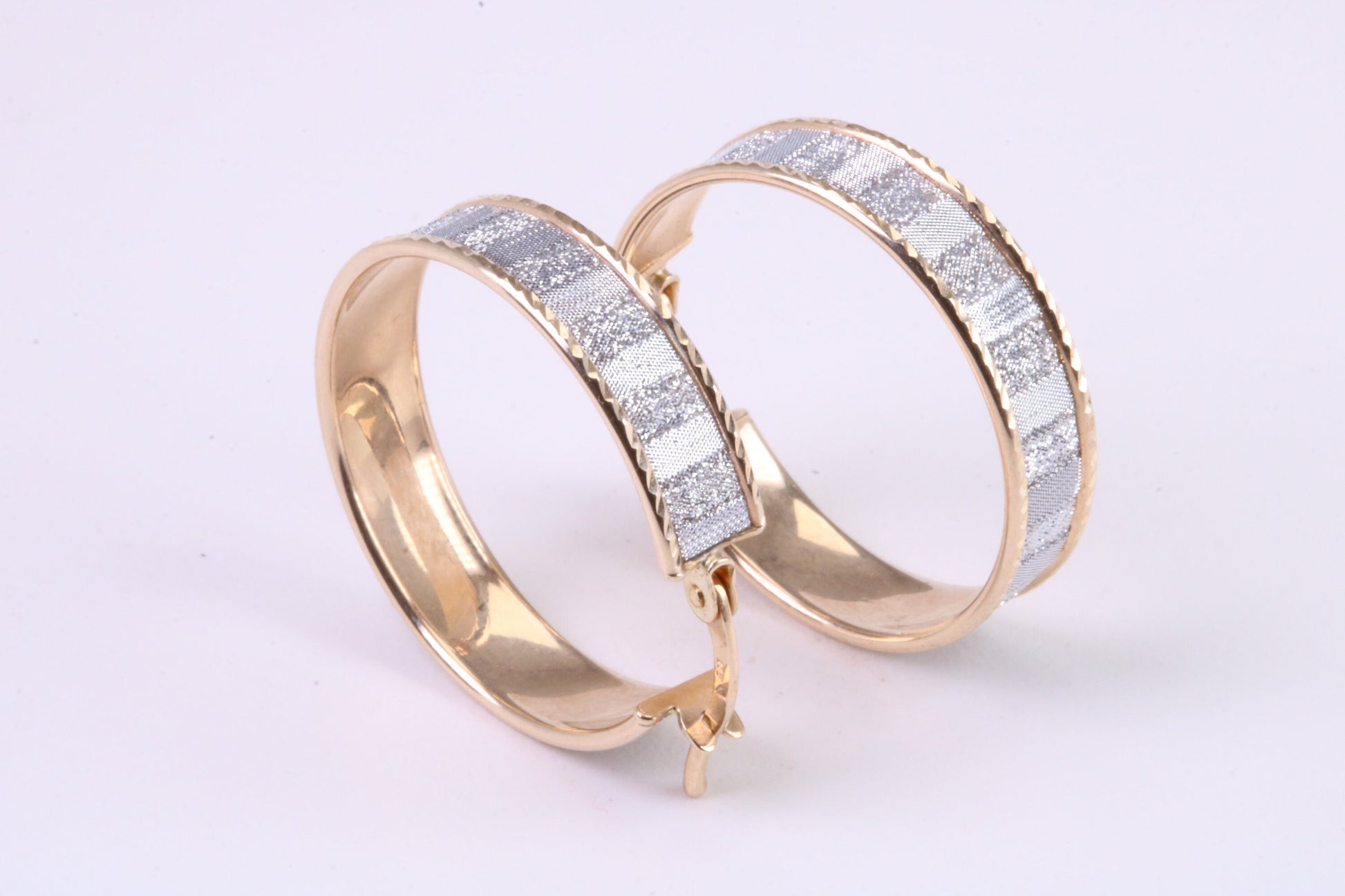 22 mm Round Creole Hoop, Two Tone Shimmer Finish, Earrings Made from 9ct Yellow Gold