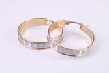 28 mm Round Creole Hoop, Two Tone Shimmer Finish, Earrings Made from 9ct Yellow Gold