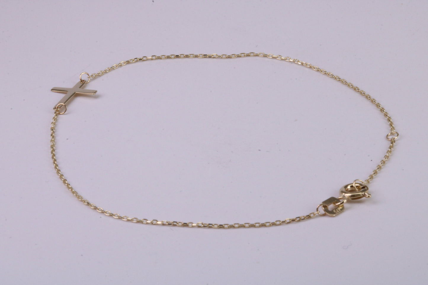 Simple and very Dainty 10 mm Long Cross Bracelet, Length Adjustable Chain, Made from Solid Yellow Gold with High Polished Finish