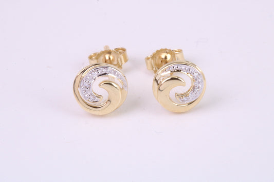 Natural Diamonds set Stud Earrings Made from Solid Yellow Gold, British Hallmarked