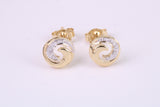 Natural Diamonds set Stud Earrings Made from Solid Yellow Gold, British Hallmarked
