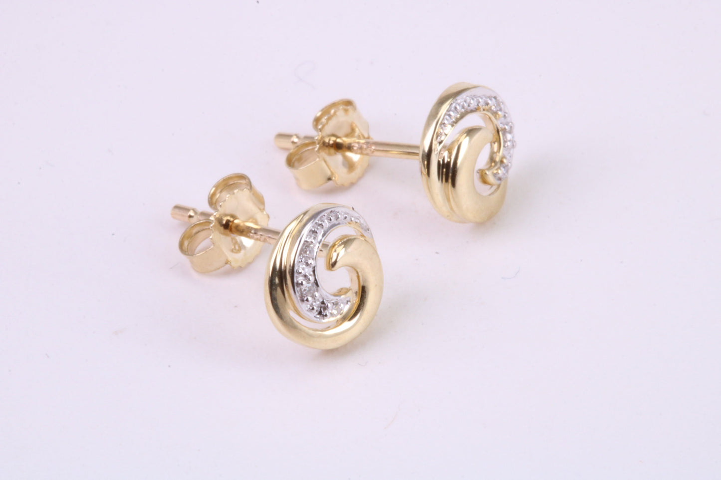 Natural Diamonds set Stud Earrings Made from Solid Yellow Gold, British Hallmarked