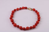 Natural Red Coral Bracelet with Solid Yellow Gold Lobster Claw Lock