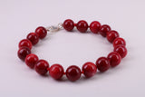 Natural 10 mm Round Red Coral Bracelet with Solid Silver Lobster Claw Lock