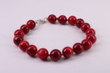 Natural 10 mm Round Red Coral Bracelet with Solid Silver Lobster Claw Lock