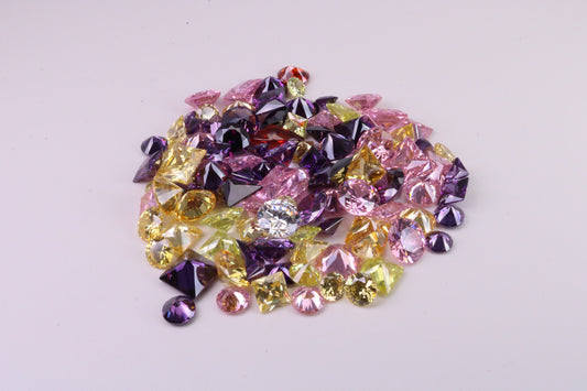 Assorted Pack of 100 AAA Grade Cubic Zirconia, Top Colour and Luster, Assorted Sizes, Shapes and Colours