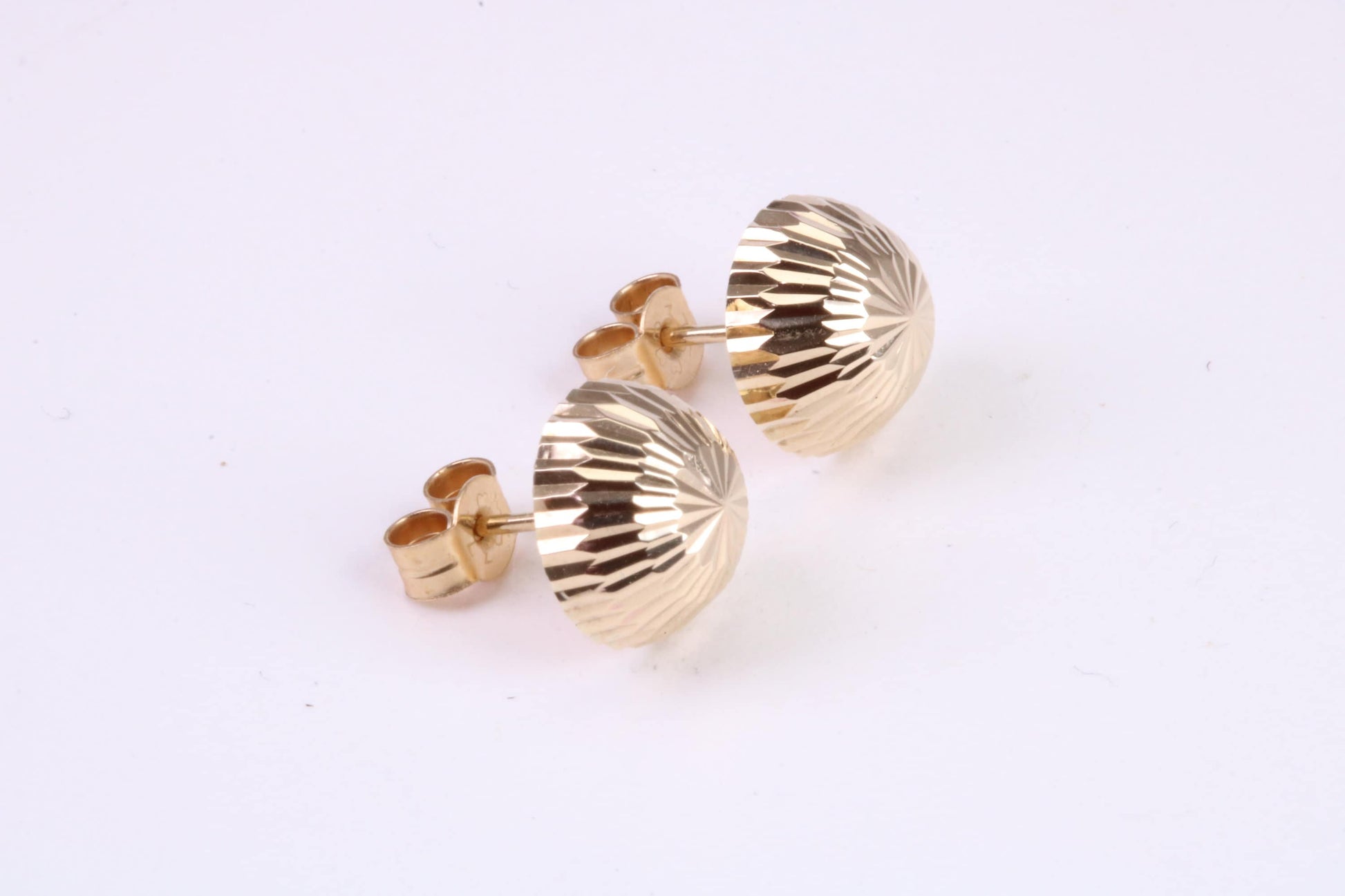 10 mm Round Diamond cut Domed Stud Earrings Made from Yellow Gold
