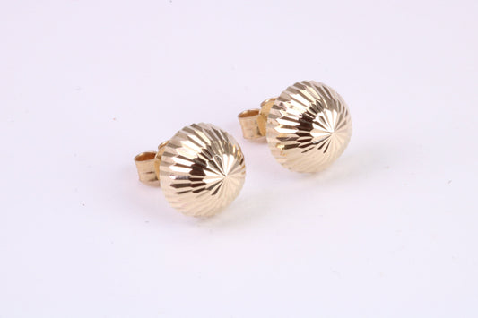 10 mm Round Diamond cut Domed Stud Earrings Made from Yellow Gold