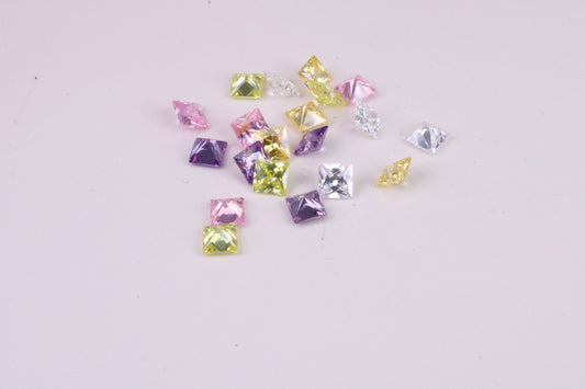 Assorted Pack of 20 Square cut AAA Grade Cubic Zirconia, Top Colour and Luster, Choice of Sizes, 4mm, 5mm, 6mm, 8mm and 10mm