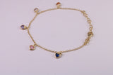 Rainbow Dainty Love Hearts Bracelet, With Length Adjustable Chain, Made from solid Sterling Silver and Further 18ct Yellow Gold Plated
