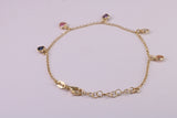 Rainbow Dainty Love Hearts Bracelet, With Length Adjustable Chain, Made from solid Sterling Silver and Further 18ct Yellow Gold Plated