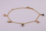 Rainbow Dainty Love Hearts Bracelet, With Length Adjustable Chain, Made from solid Sterling Silver and Further 18ct Yellow Gold Plated