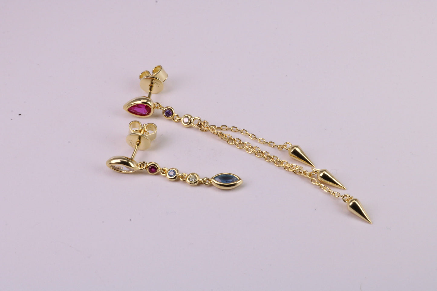 Fashionable Odd Pair 65 mm and 35 mm Long Dropper Stud Earrings, Solid Silver with Yellow Gold Plating