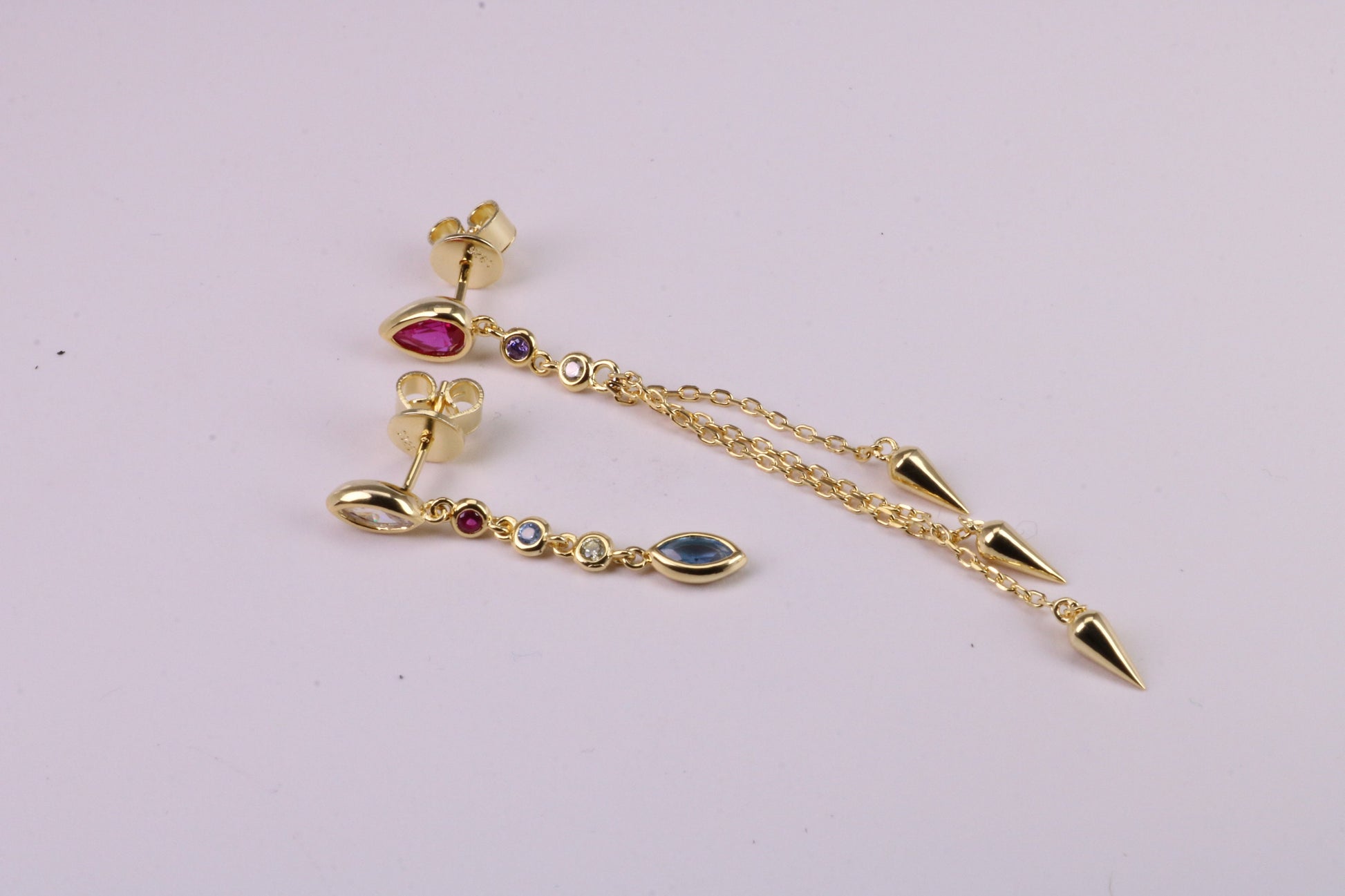 Fashionable Odd Pair 65 mm and 35 mm Long Dropper Stud Earrings, Solid Silver with Yellow Gold Plating