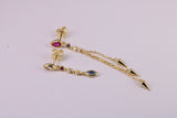 Fashionable Odd Pair 65 mm and 35 mm Long Dropper Stud Earrings, Solid Silver with Yellow Gold Plating