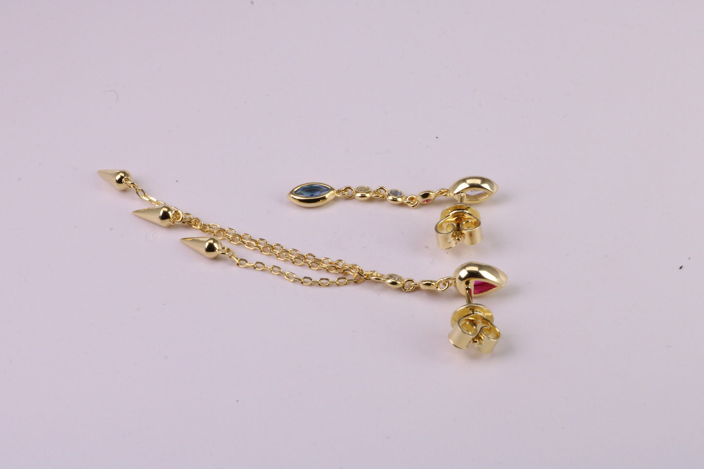 Fashionable Odd Pair 65 mm and 35 mm Long Dropper Stud Earrings, Solid Silver with Yellow Gold Plating
