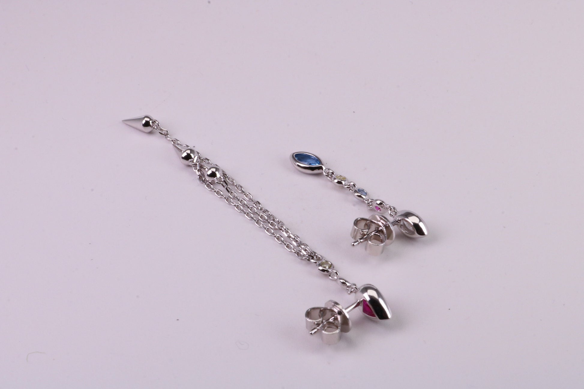 Fashionable Odd Pair 65 mm and 35 mm Long Dropper Stud Earrings, Solid Silver