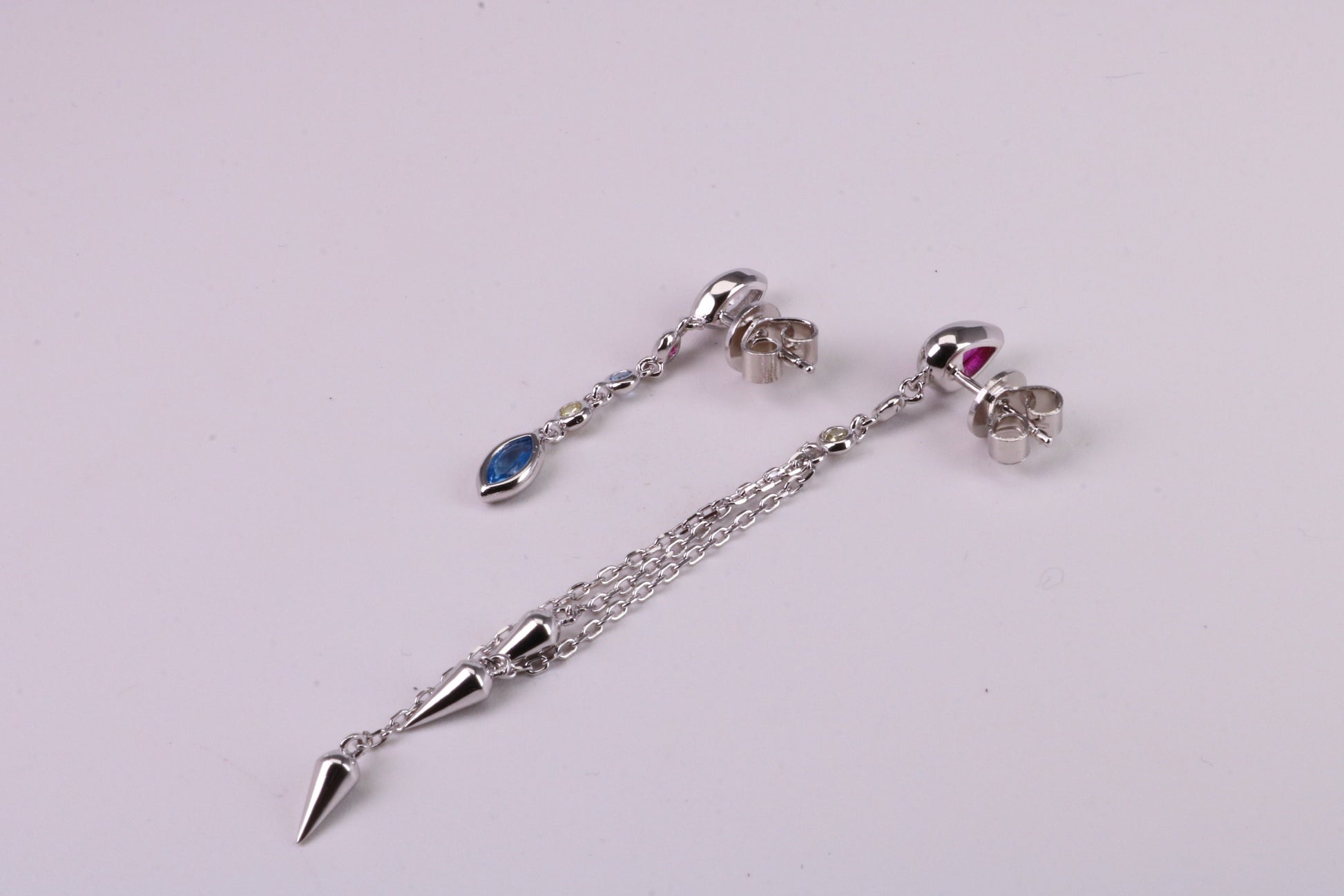 Fashionable Odd Pair 65 mm and 35 mm Long Dropper Stud Earrings, Solid Silver