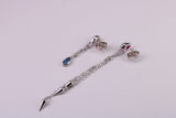 Fashionable Odd Pair 65 mm and 35 mm Long Dropper Stud Earrings, Solid Silver