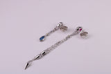 Fashionable Odd Pair 65 mm and 35 mm Long Dropper Stud Earrings, Solid Silver
