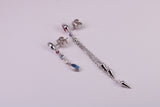 Fashionable Odd Pair 65 mm and 35 mm Long Dropper Stud Earrings, Solid Silver