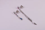 Fashionable Odd Pair 65 mm and 35 mm Long Dropper Stud Earrings, Solid Silver