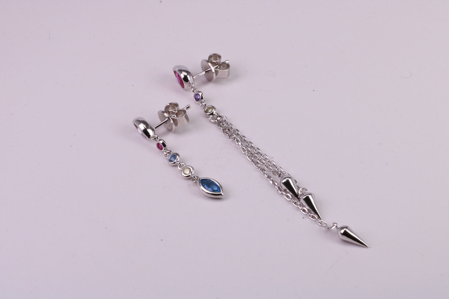 Fashionable Odd Pair 65 mm and 35 mm Long Dropper Stud Earrings, Solid Silver
