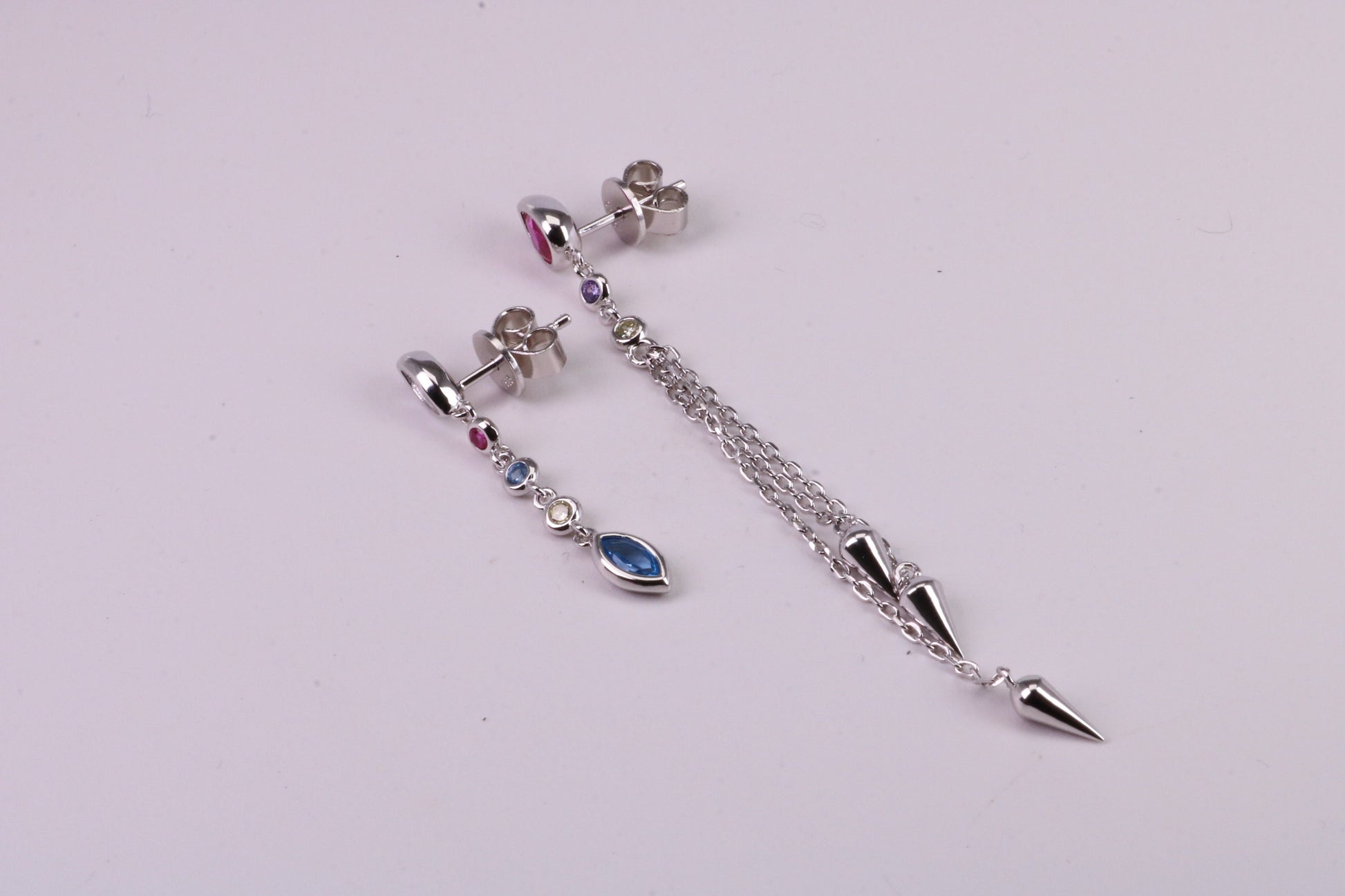 Fashionable Odd Pair 65 mm and 35 mm Long Dropper Stud Earrings, Solid Silver