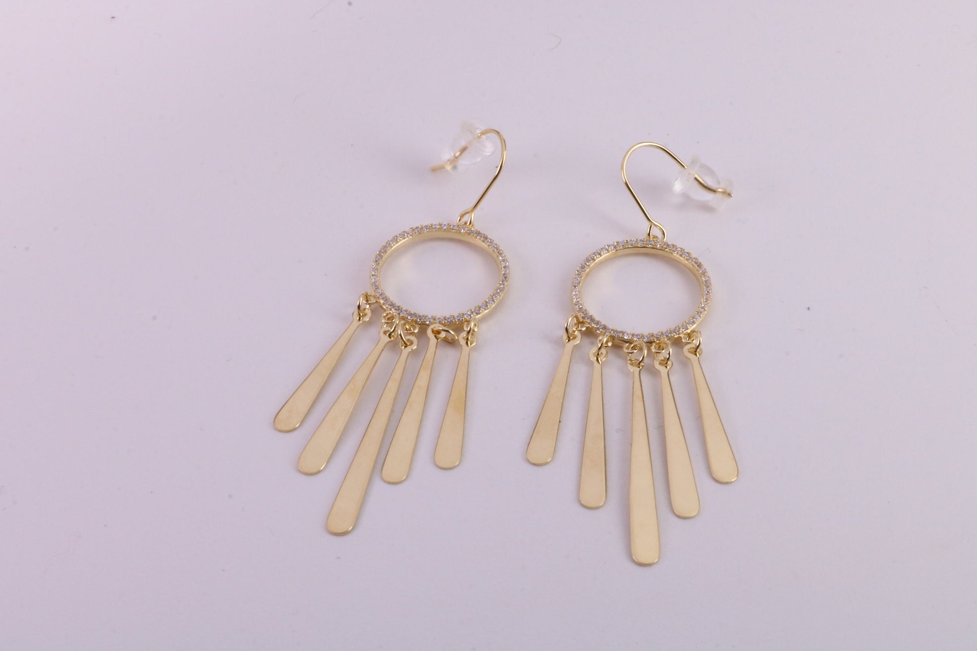 Fashionable 48 mm Long C Z Set Dropper Stud Earrings, Solid Silver with Yellow Gold Plating