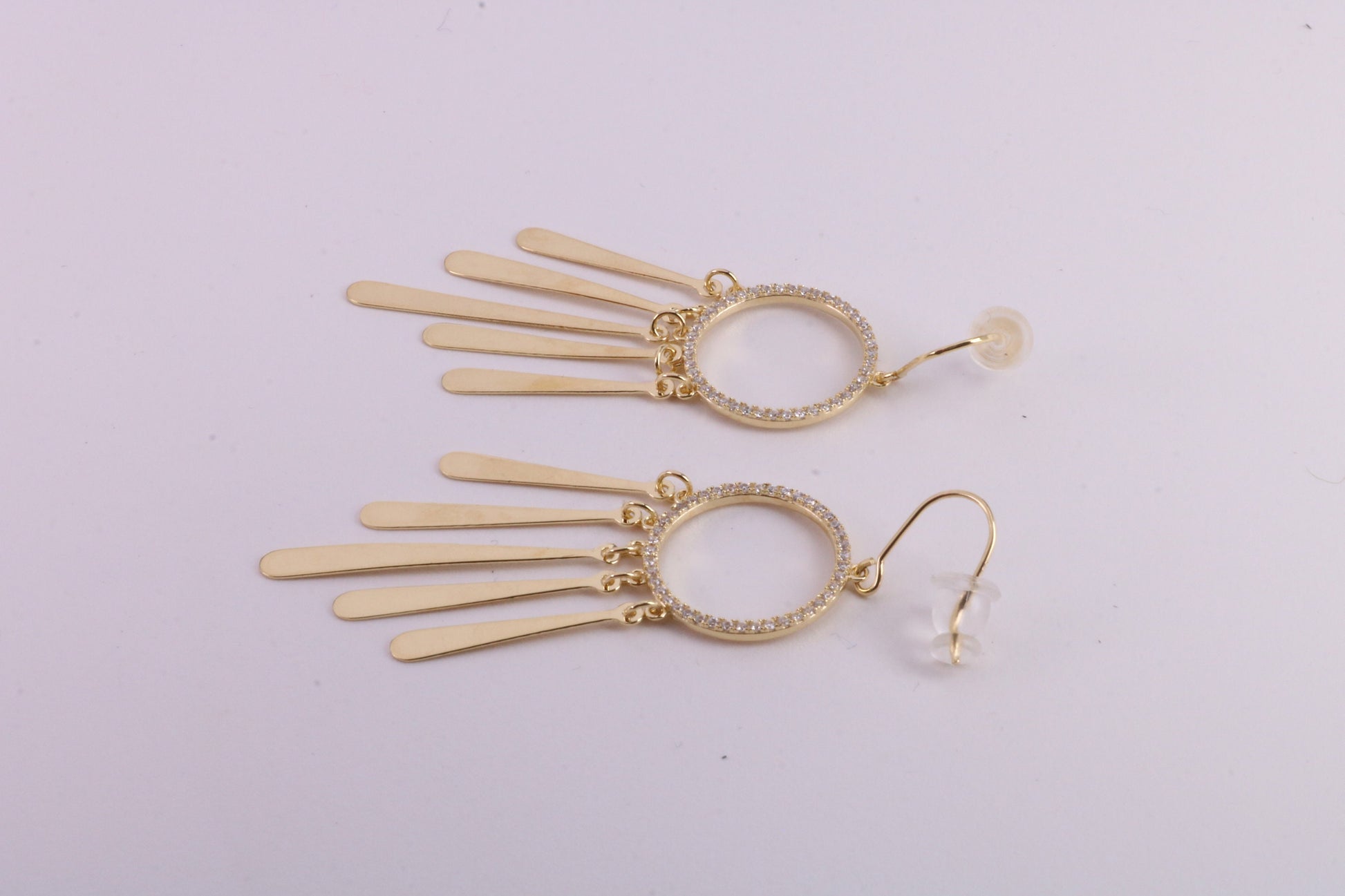 Fashionable 48 mm Long C Z Set Dropper Stud Earrings, Solid Silver with Yellow Gold Plating