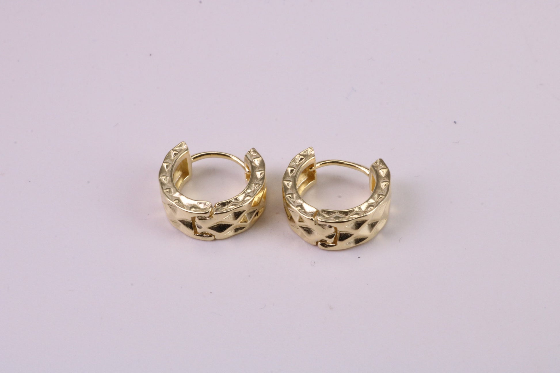 12 mm Round Diamond cut Half Hoop Earrings, Very Dressy, Made from Solid 925 Grade Sterling Silver and 18ct Yellow Gold Plated