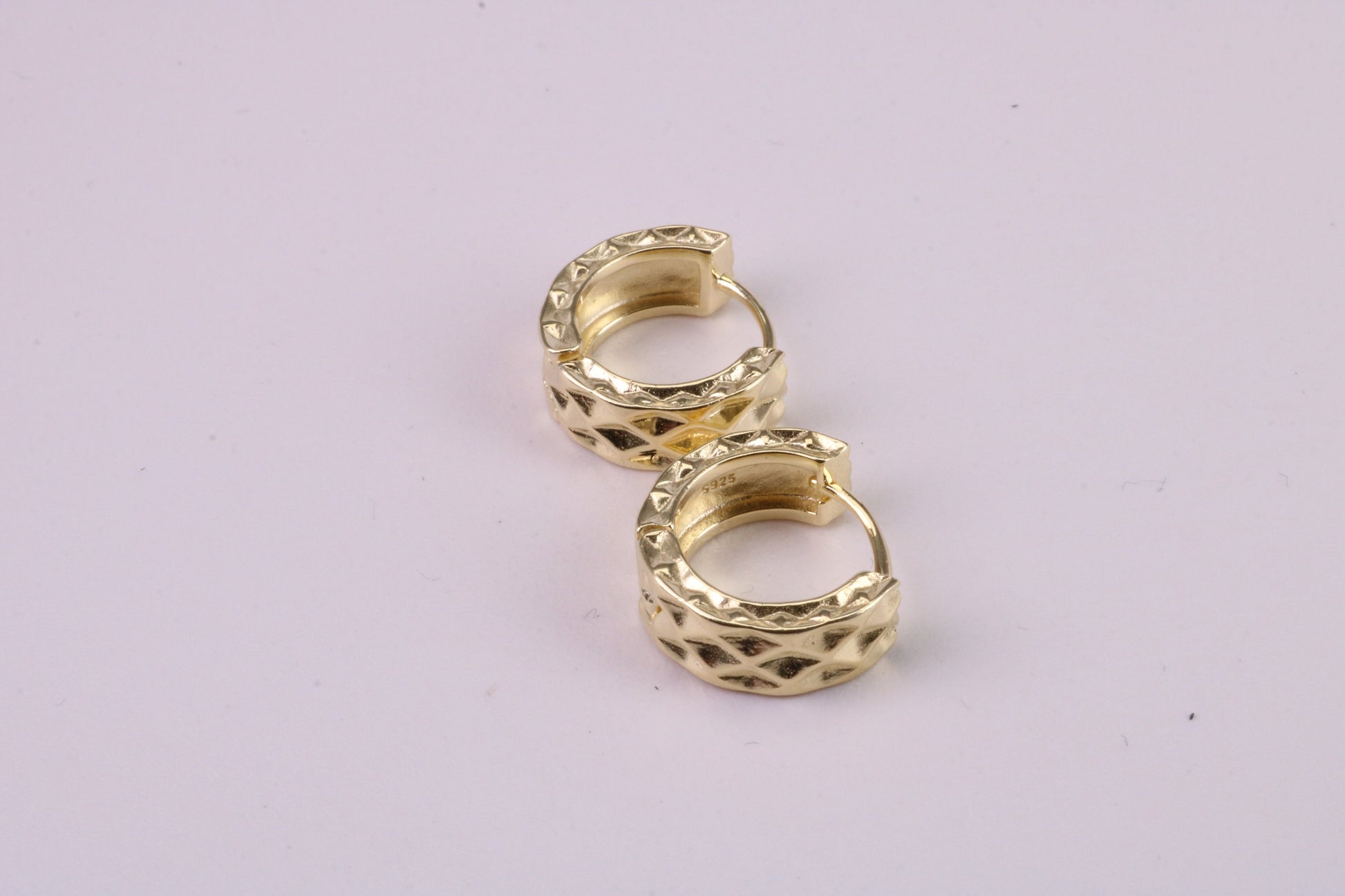 12 mm Round Diamond cut Half Hoop Earrings, Very Dressy, Made from Solid 925 Grade Sterling Silver and 18ct Yellow Gold Plated