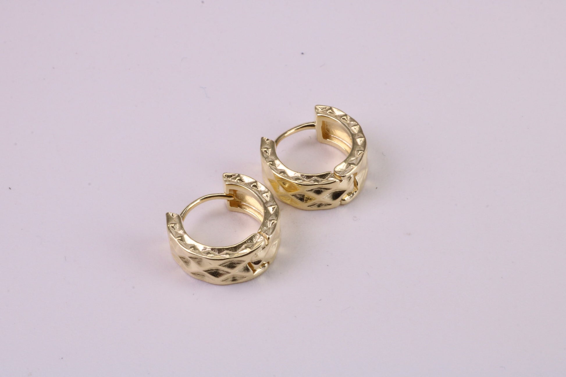 12 mm Round Diamond cut Half Hoop Earrings, Very Dressy, Made from Solid 925 Grade Sterling Silver and 18ct Yellow Gold Plated