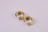 12 mm Round Diamond cut Half Hoop Earrings, Very Dressy, Made from Solid 925 Grade Sterling Silver and 18ct Yellow Gold Plated
