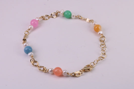 Rainbow Bracelet, With Length Adjustable Chain, Made from solid Sterling Silver and Further 18ct Yellow Gold Plated