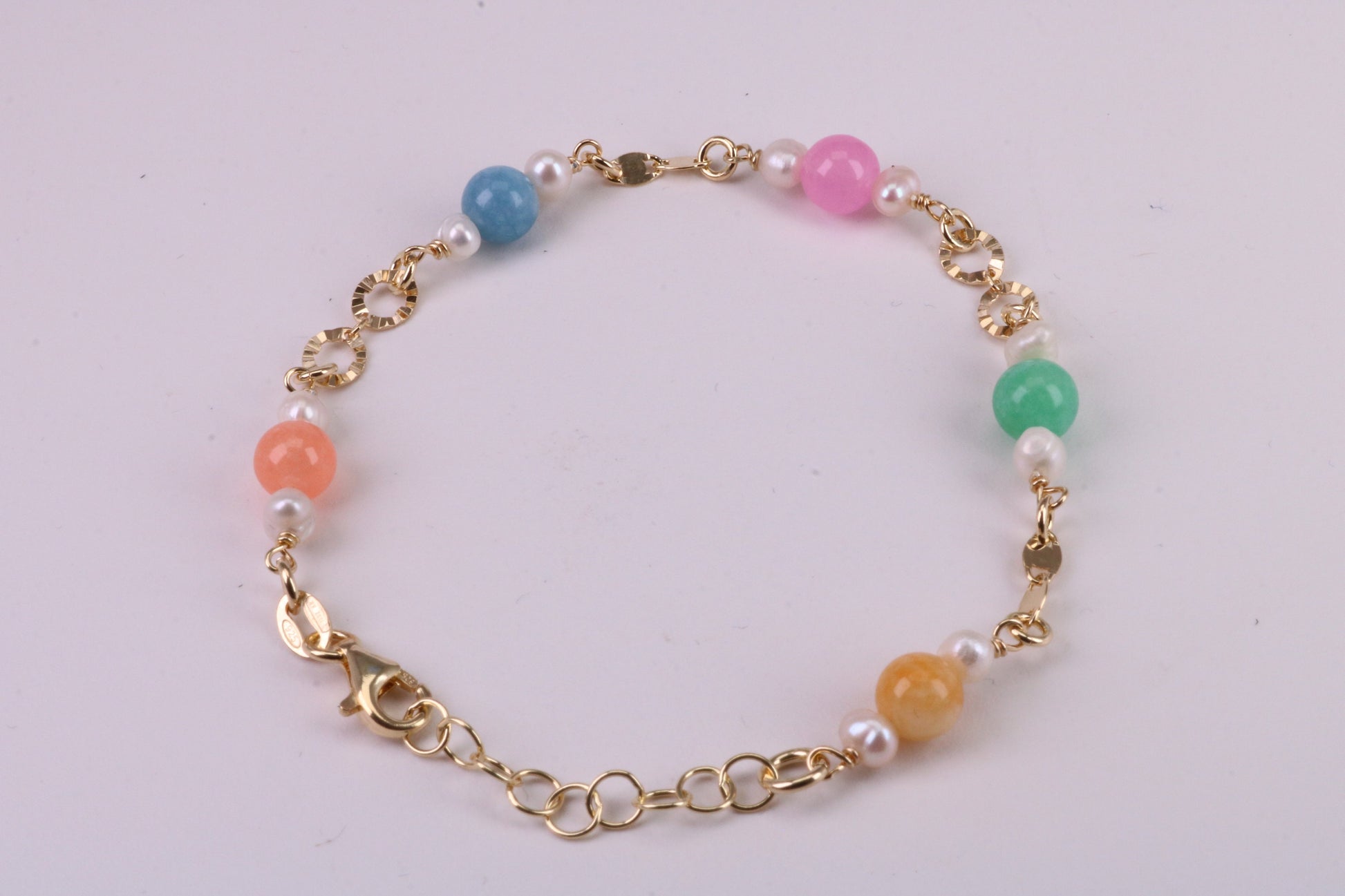 Rainbow Bracelet, With Length Adjustable Chain, Made from solid Sterling Silver and Further 18ct Yellow Gold Plated
