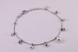 Pearl and Plain Bead Bracelet, With Length Adjustable Chain, Made from solid Sterling Silver