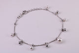 Pearl and Plain Bead Bracelet, With Length Adjustable Chain, Made from solid Sterling Silver