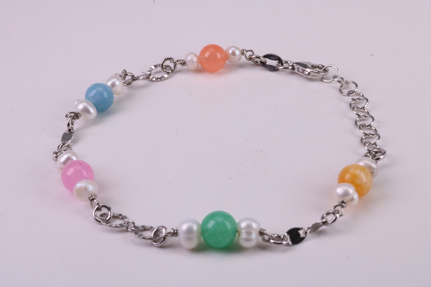 Rainbow Bracelet, With Length Adjustable Chain, Made from solid Sterling Silver