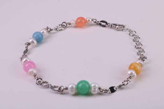 Rainbow Bracelet, With Length Adjustable Chain, Made from solid Sterling Silver
