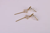 35 mm Long C Z and Black Onyx Set Dropper Stud Earrings, Solid Silver with Yellow Gold Plating