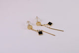 35 mm Long Black Onyx Set Dropper Stud Earrings, Solid Silver with Yellow Gold Plating