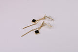 35 mm Long Black Onyx Set Dropper Stud Earrings, Solid Silver with Yellow Gold Plating